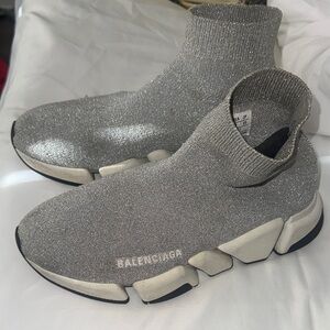 Balenciaga Glittering Silver High-Top Sneakers